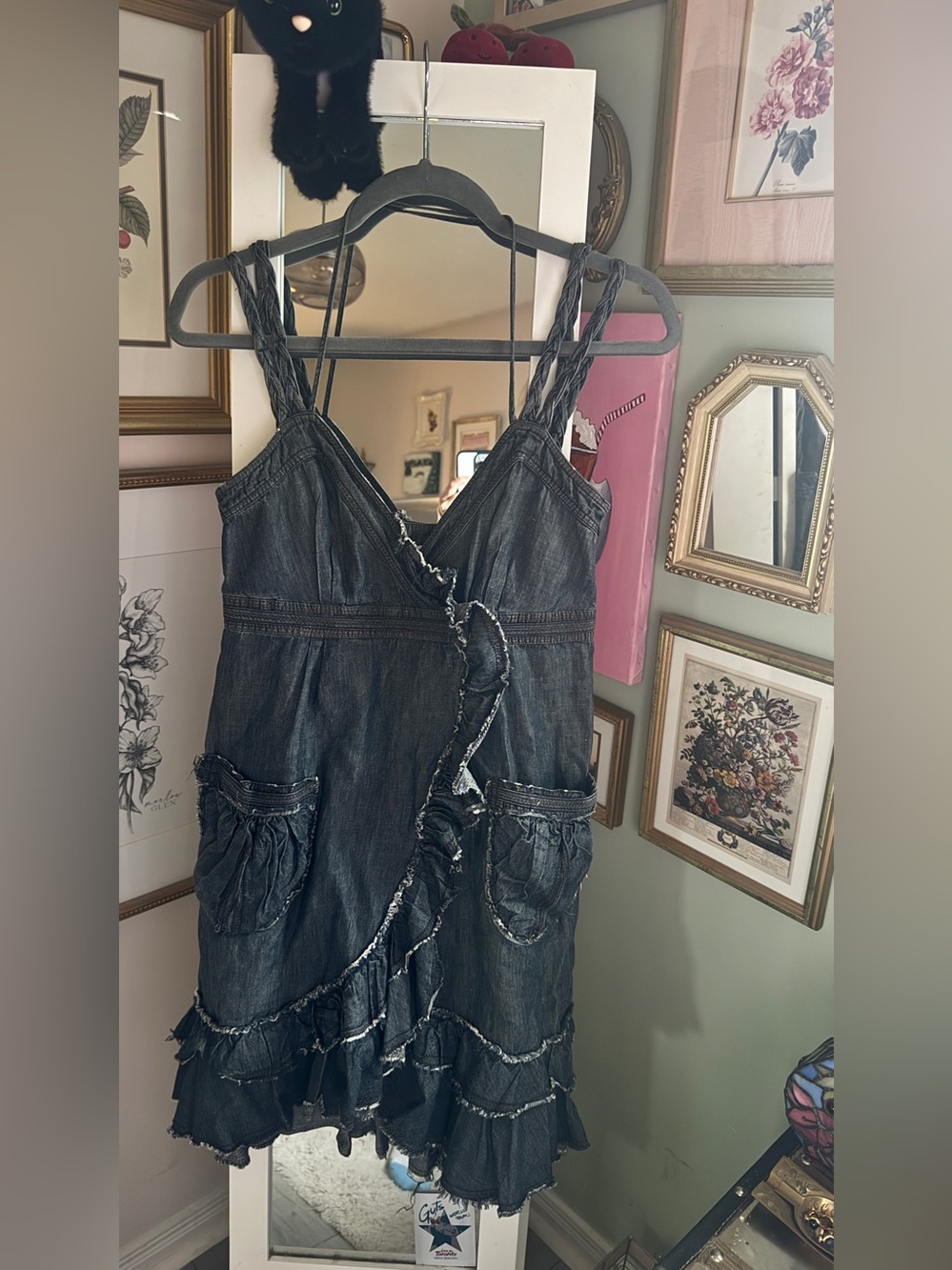 Braided-Strap Ruffle Denim Mini Dress - Picture 2 of 6